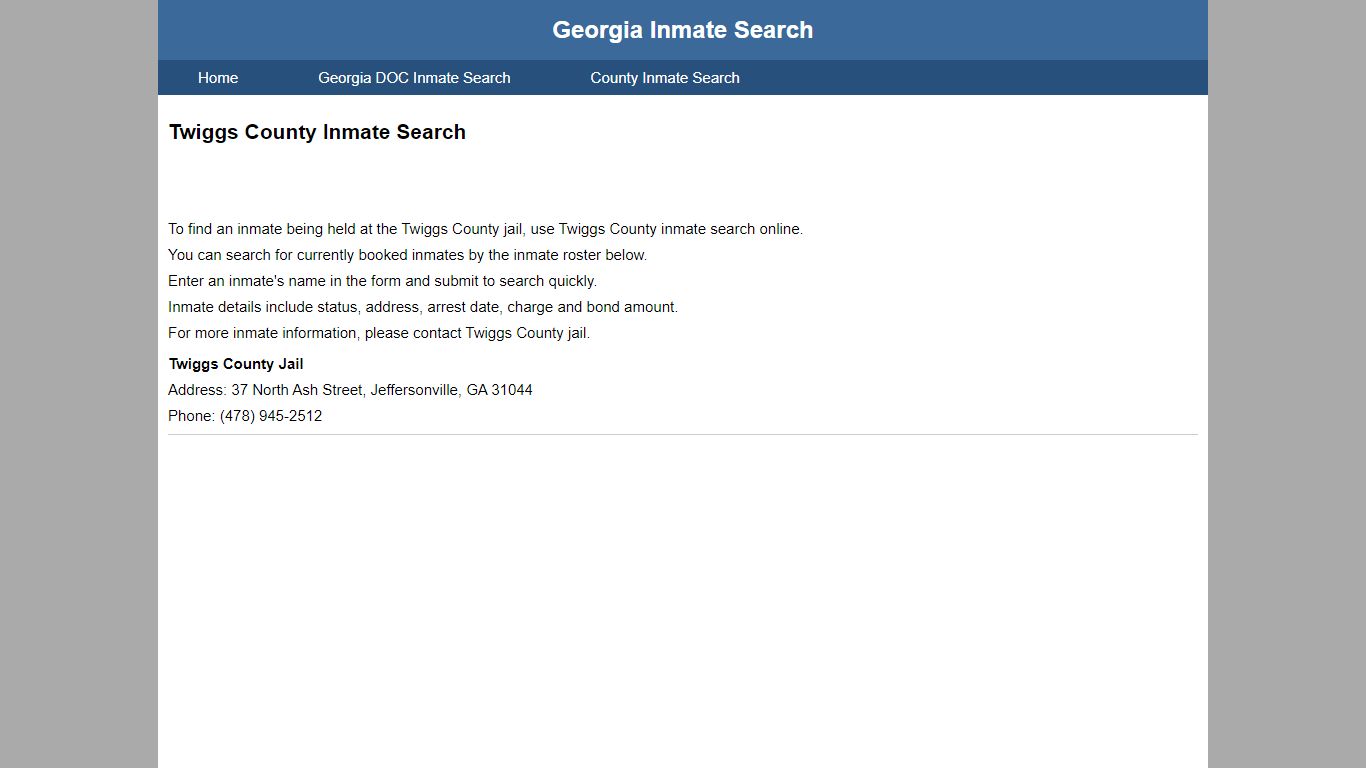 Twiggs County Jail Inmate Search