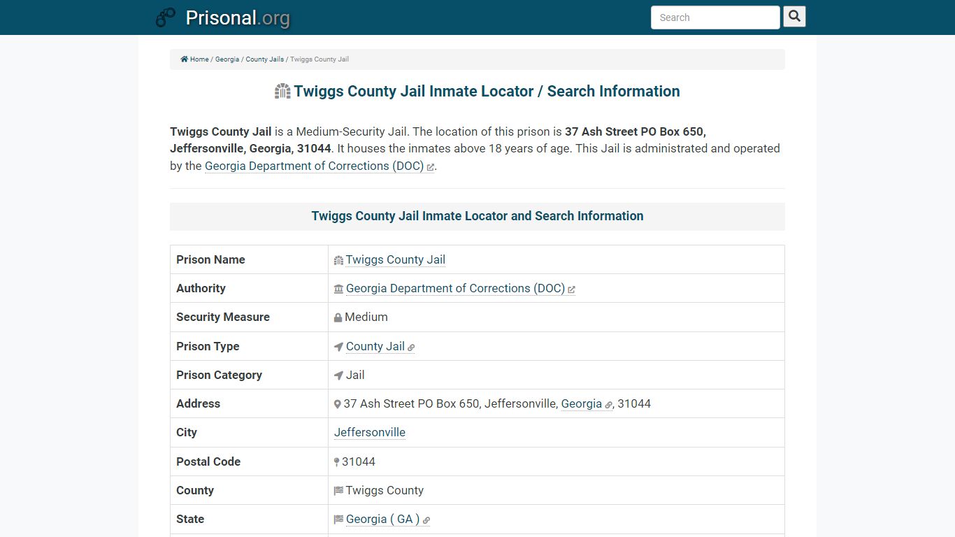 Twiggs County Jail-Inmate Locator/Search Info, Phone, Fax ...